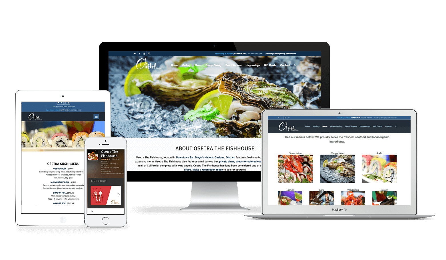Ostera Fishhouse's Website on different devices