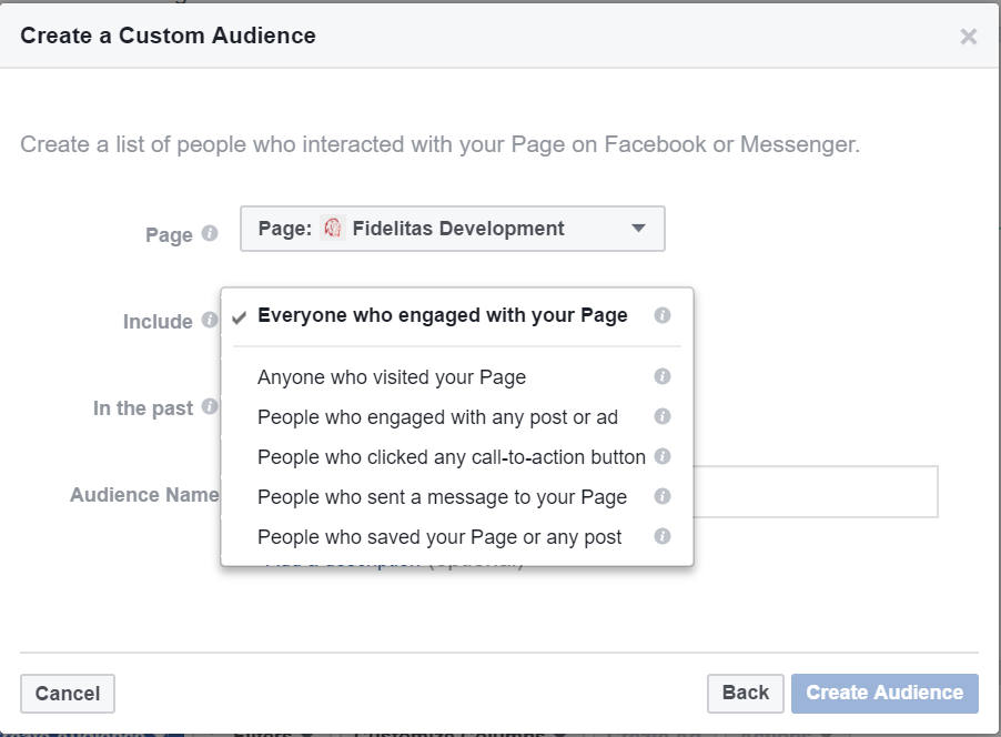 Facebook Engagement Targeting Screenshot
