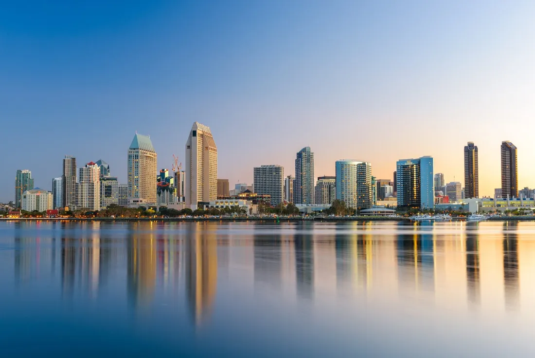 San Diego waterfront skyline at dusk